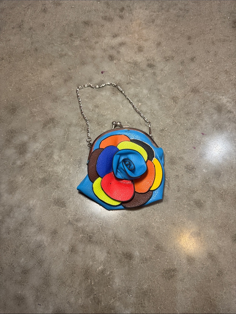 Colorful Floral Leather Mini Bag - Blue Multicolor